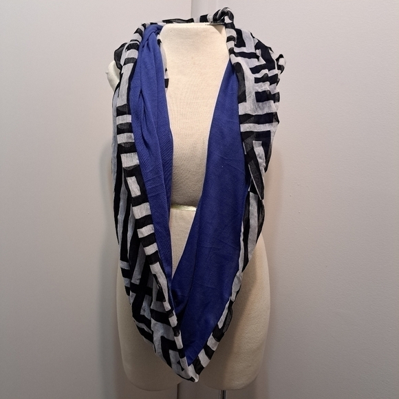 Mixit Art Deco Black and White , Blue inside Infinity Scarf - Picture 1 of 9